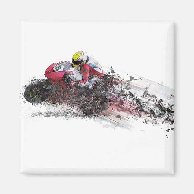 Speeding Motorcycle Racer Magnet (Front)