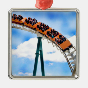 Speeding Orange Roller Coaster Metal Ornament