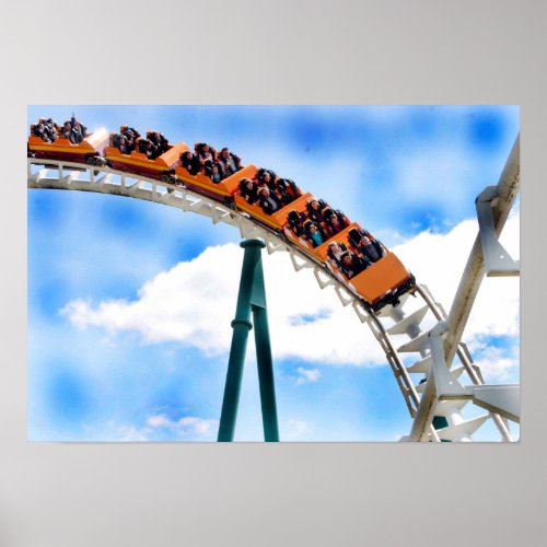 Speeding Orange Roller Coaster Poster