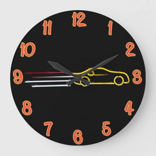 Speeding Race Car Neon Sign Large Clock