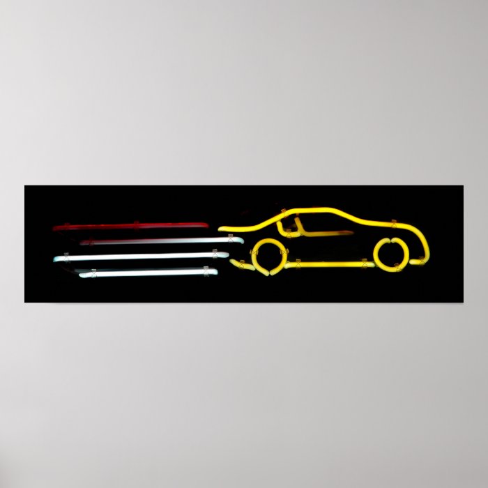 Speeding Race Car Neon Sign Posters