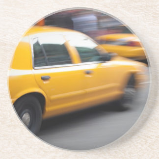 Speeding Yellow NY City Taxi Cab with Motion Blur Drink Coaster