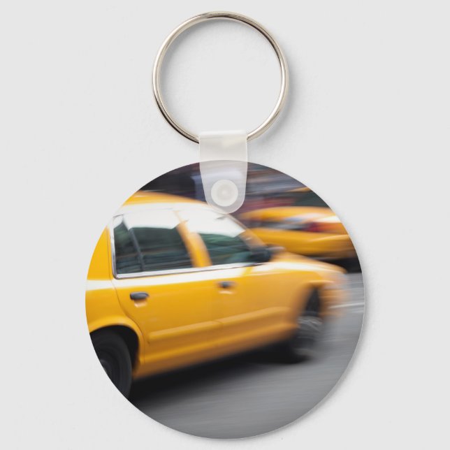 Speeding Yellow NY City Taxi Cab with Motion Blur Keychain (Front)