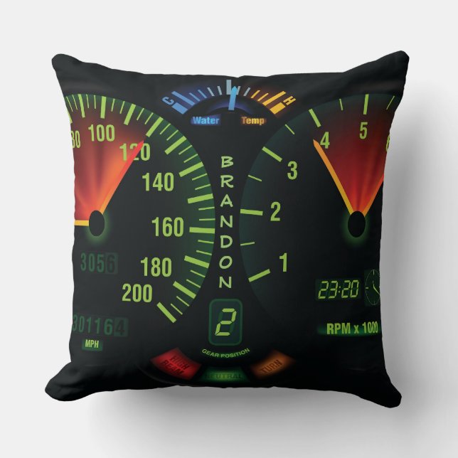 Speedometer Odometer Design Throw Pillow (Front)