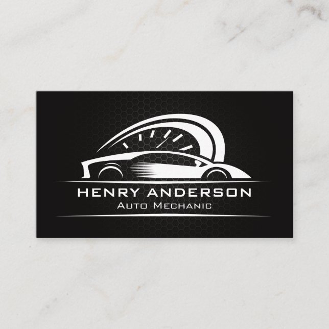 Speedometer Sports Car Logo | Carbon Fiber Pattern Business Card (Front)