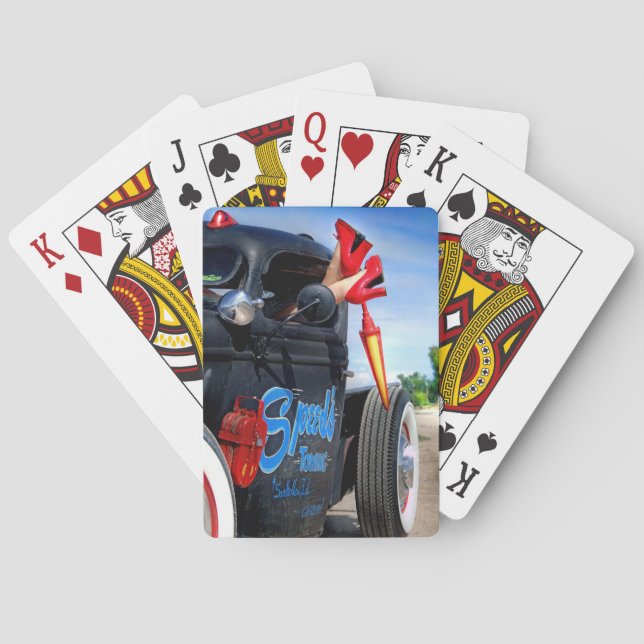 Speeds Towing Rat Rod Truck Rockabilly Betty Pinup Poker Cards (Back)