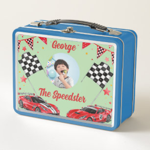 Speedster Red & Black Race Car Kids Photo School Metal Lunch Box