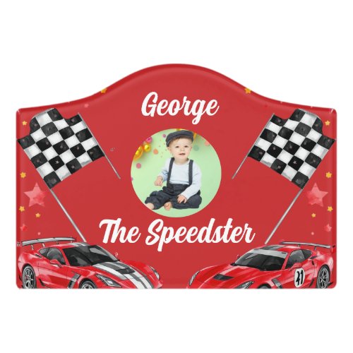 Speedster Red &amp; Black Race Car Photo Name  Door Sign