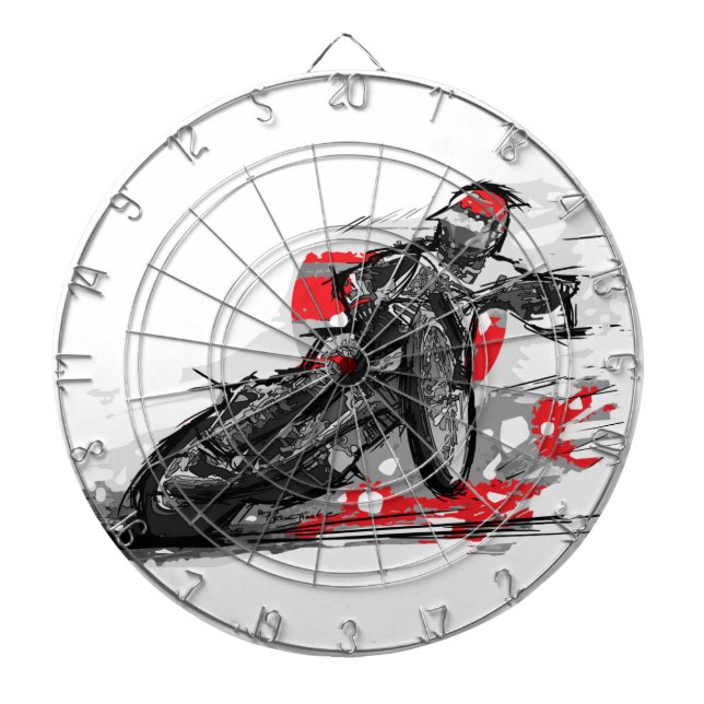 Speedway Flat Track Motorcycle Racer Dartboard With Darts (Front)