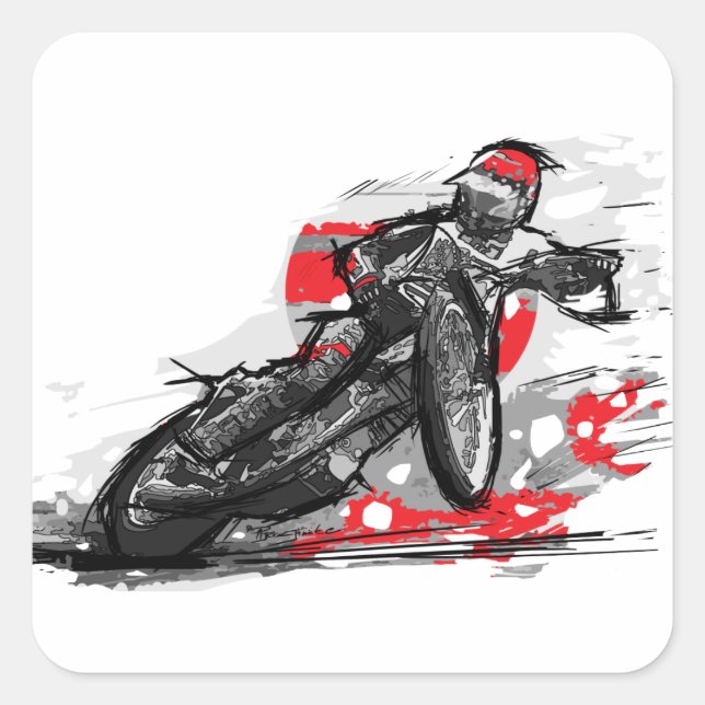 Speedway Flat Track Motorcycle Racer Square Sticker (Front)