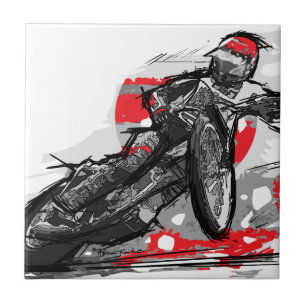 Speedway Flat Track Motorcycle Racer Tile