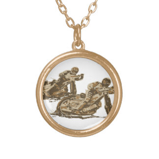 Speedway Motorcycle Racers Gold Plated Necklace