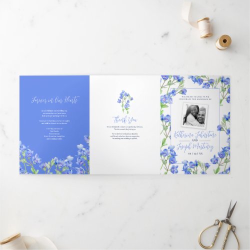 Speedwell blue watercolor botanical flower wedding Tri_Fold program
