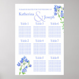 Speedwell blue Wedding Seating Table Planner 1-8 Poster