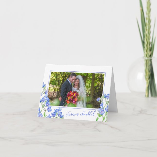 Speedwell flowers blue wedding photo thank you card (Front)