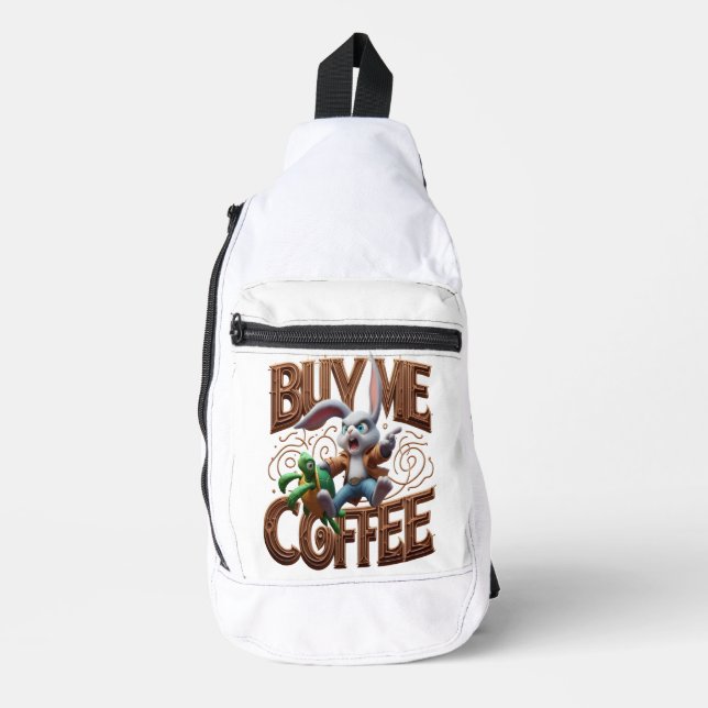 Speedy Bunny Races Turtle Buy Me A Coffee Sling Bag (Front)