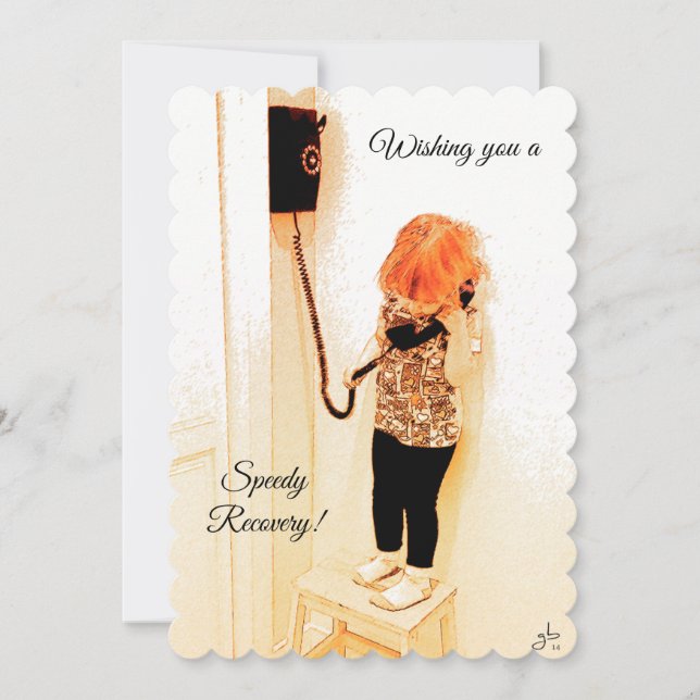 Speedy Recovery,  Little Girl, Old Fashion Phone Holiday Card (Front)