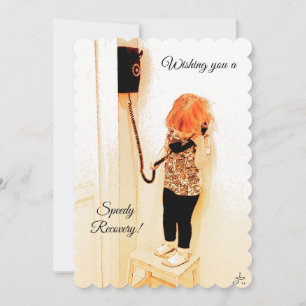 Speedy Recovery,  Little Girl, Old Fashion Phone Holiday Card