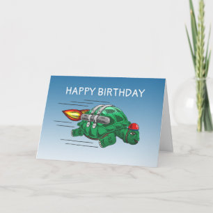 Speedy Rocket Turtle Folded Greeting Card