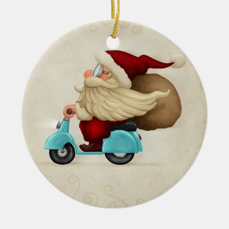 Speedy Santa Claus Ceramic Ornament