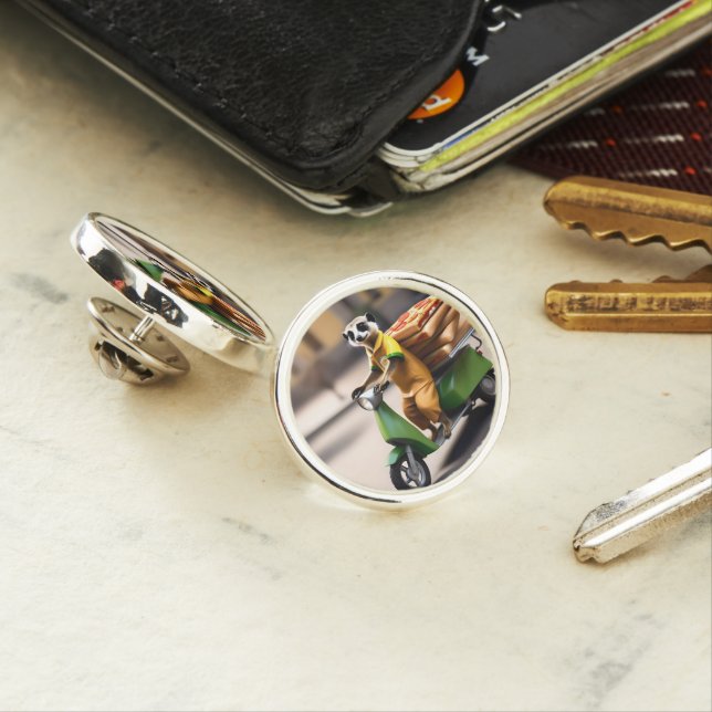 Speedy Service: Meerkat Delivers Pizza in Tuk-tuk Lapel Pin (In Situ)