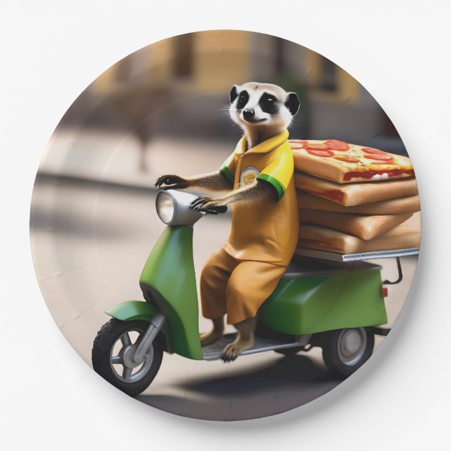 Speedy Service: Meerkat Delivers Pizza in Tuk-tuk Paper Plates (Front)