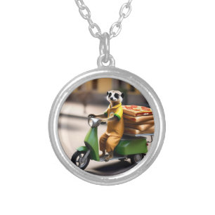 Speedy Service: Meerkat Delivers Pizza in Tuk-tuk Silver Plated Necklace