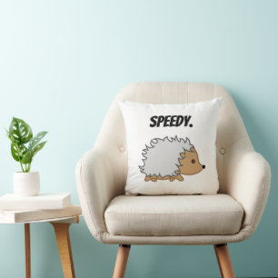 Speedy the Hedgehog, Funny Fast Animal Cartoon Throw Pillow