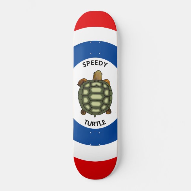 Speedy tortoise in blue, red & white skateboard (Front)