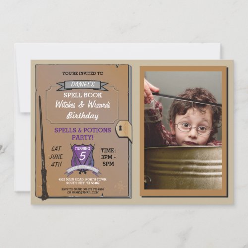 Spell Book Wizards Witches Birthday Party Photos Invitation
