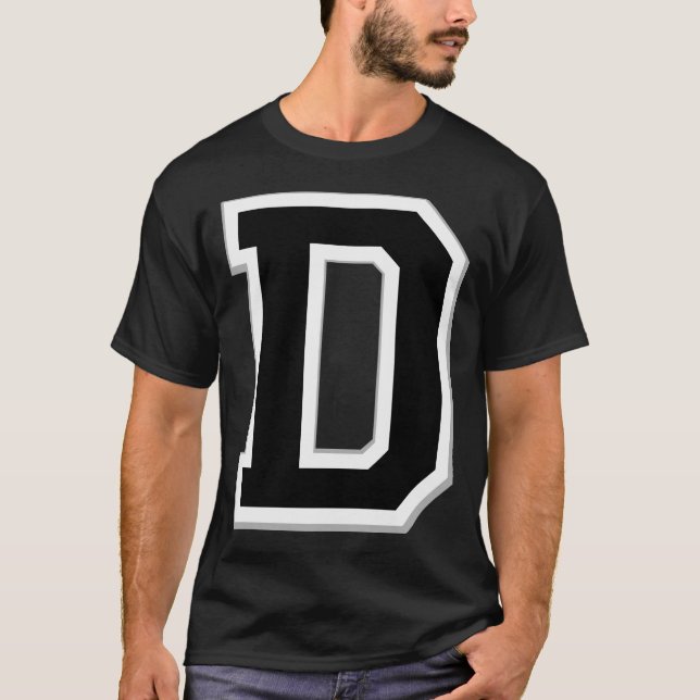 Spell it Out Initial Letter D Black Men's Black T T-Shirt (Front)