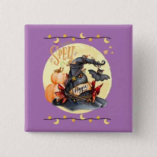 Spell Magical Witches Hat Halloween Acrylic Button