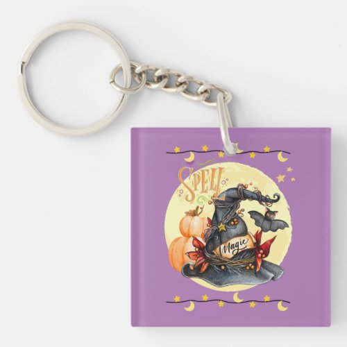 Spell Magical Witches Hat Halloween Acrylic Keychain