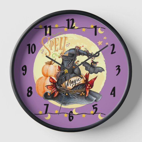 Spell Magical Witches Hat Halloween  Clock