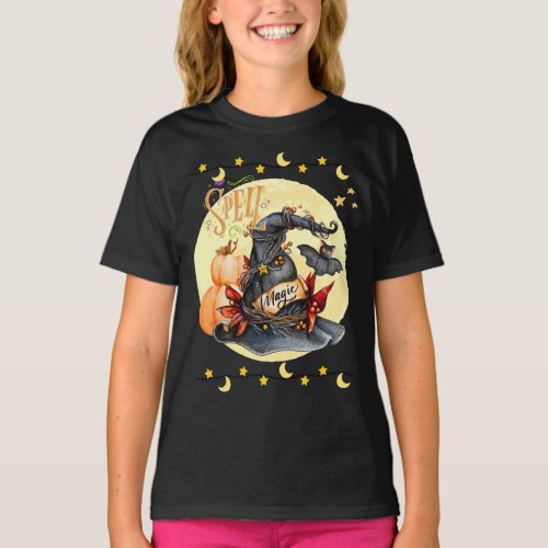 Spell Magical Witches Hat Halloween Girls T_Shirt