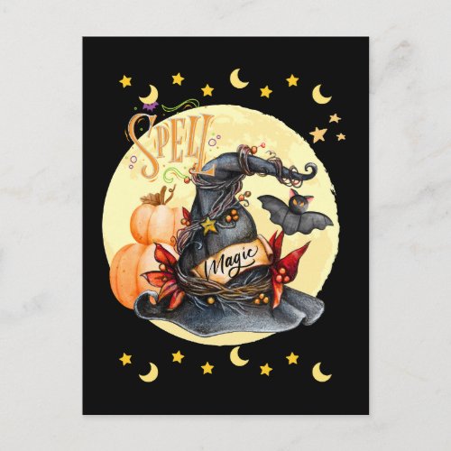 Spell Magical Witches Hat Halloween Postcard