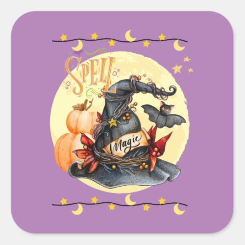 Spell Magical Witches Hat Halloween Square Sticker