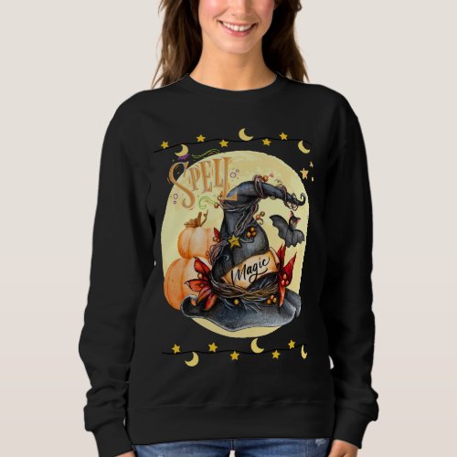 Spell Magical Witches Hat Halloween Womens Sweatshirt