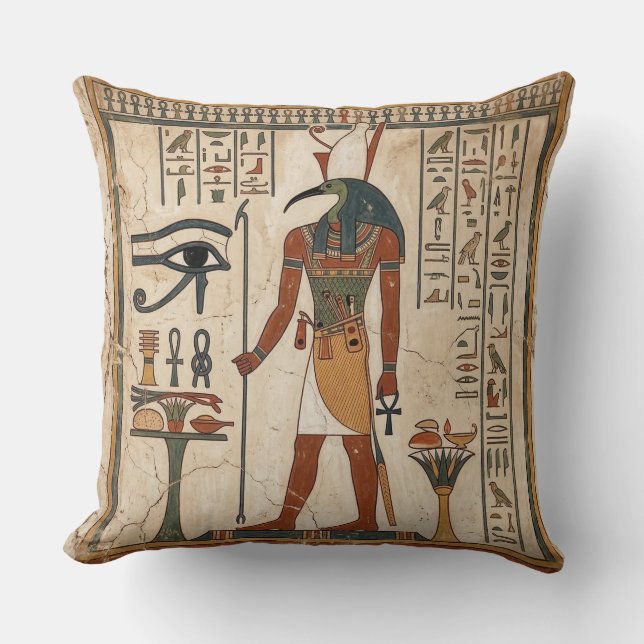 Spell of Djehuty: Thoth-Magus Ancient Egyptian Throw Pillow (Front)