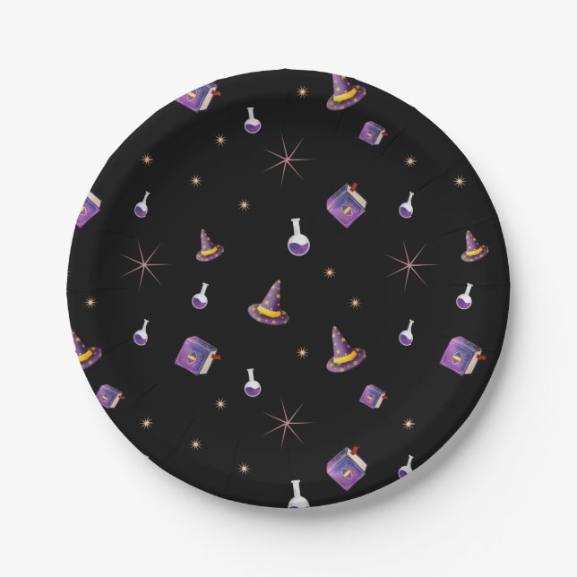 Spellbinding Books Witches Hats Blac Paper Plates (Front)