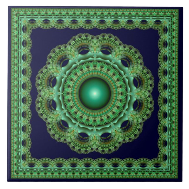 Spellbinding fractal framed ornament ceramic tile (Front)
