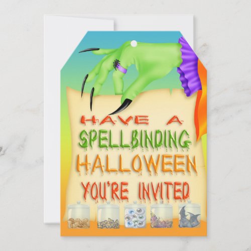 Spellbinding Halloween Witch Hand Tag Style Invite