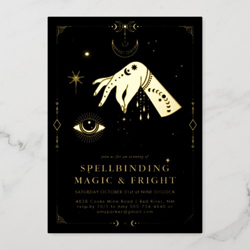 Spellbinding Occult Magic  Elegant Halloween Foil Invitation