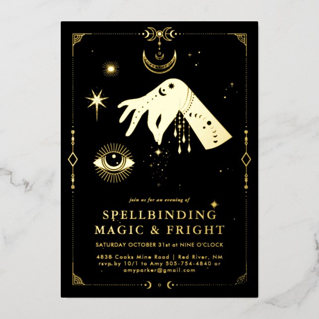 Spellbinding Occult Magic | Elegant Halloween Foil Invitation (Front)
