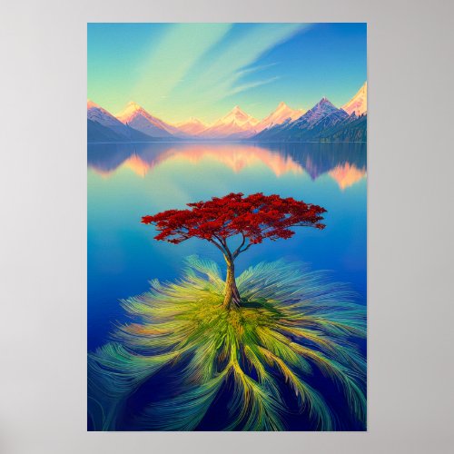 Spellbinding Tree Growing on the Enchanted Lake Poster