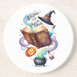 Spellbook Witch&#39;s Cauldron Halloween Coaster