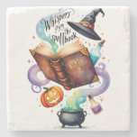 Spellbook Witch&#39;s Cauldron Halloween Stone Coaster