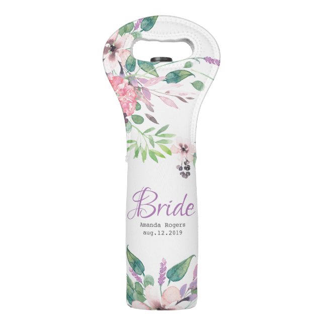 Spellbound Flowers Wreath-Bride Typography Wine Bag (Front)