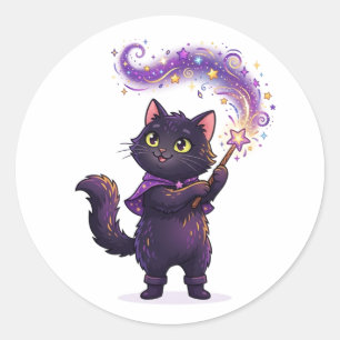 Spellcaster Black Cat Magical Wizard Halloween Classic Round Sticker