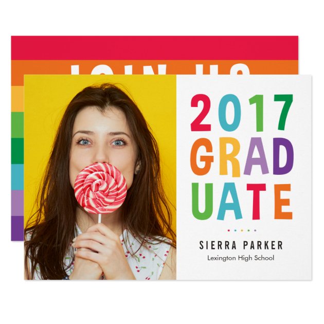 Spelled Out Fun Graduation Announcement Invitation (front side)